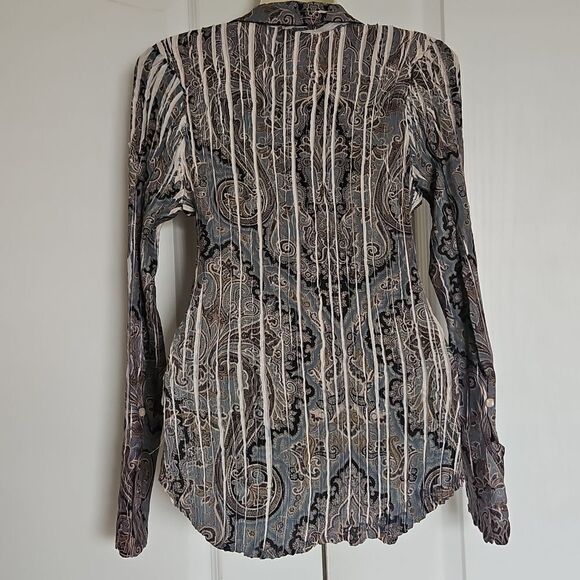 Komarov Pleated Button-Down Long Sleeves Shirt Small Blue/Cream - Picture 4 of 16